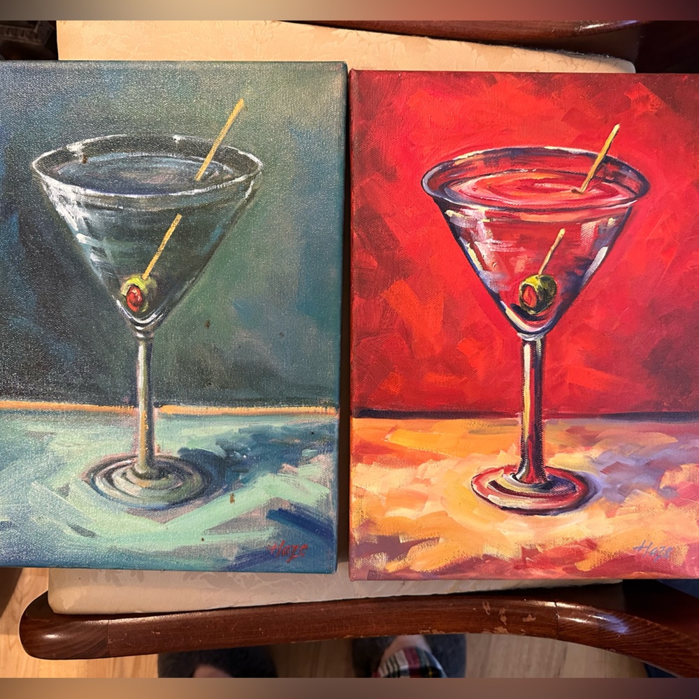 Two original paintings by  Hazel Schlesinger.